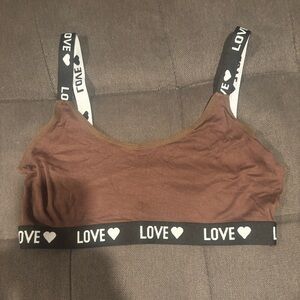 NWOT SHEIN Brown Ribbed Bralette with Love Strap Detail